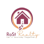 A logo of a house with the words " rost realty let 's journey together ".