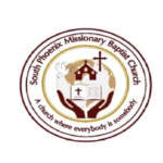 A brown and white logo of the south phoenix missionary baptist church.