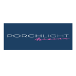 A blue and pink logo for porchlight theatre.