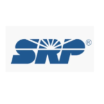 A blue and white logo of srp